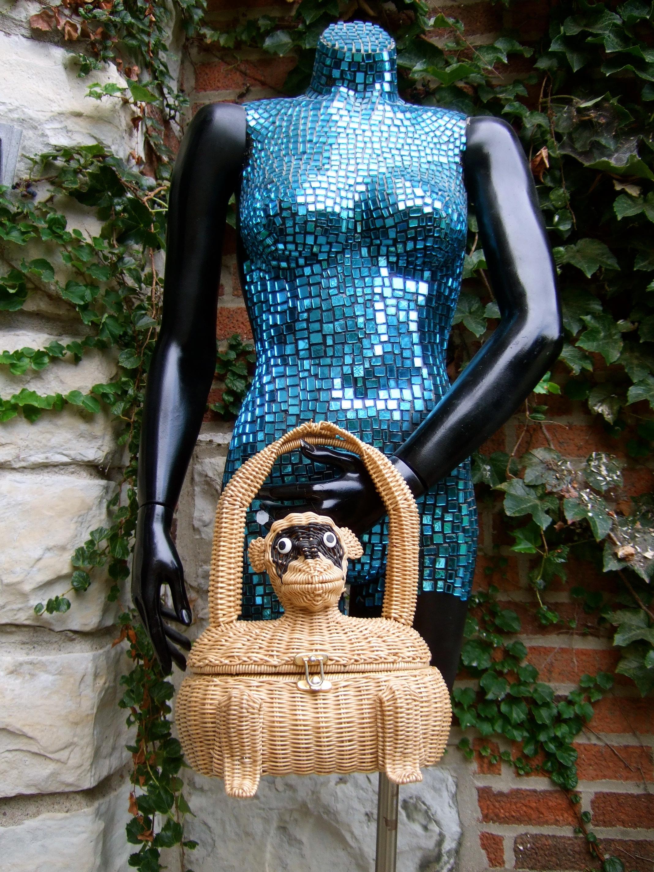 Whimsical Very Rare Wicker Monkey Handbag Designed by Marcus Brothers c 1960 For Sale 5