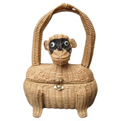 Whimsical Very Rare Wicker Monkey Handbag Designed by Marcus Brothers c 1960
