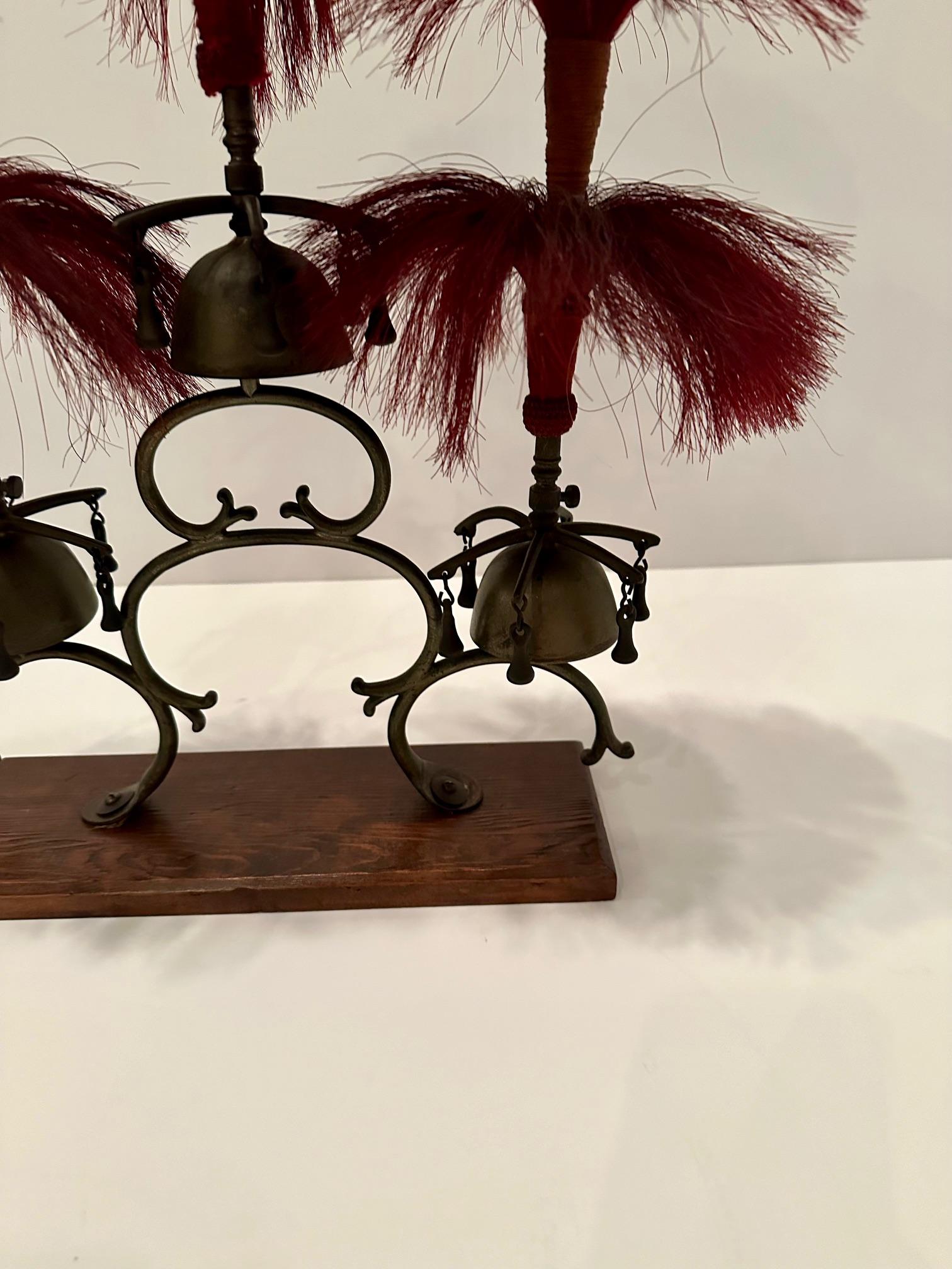 Brass Whimsical Victorian Sleigh Bell Sculpture with Horse Hair Decoration