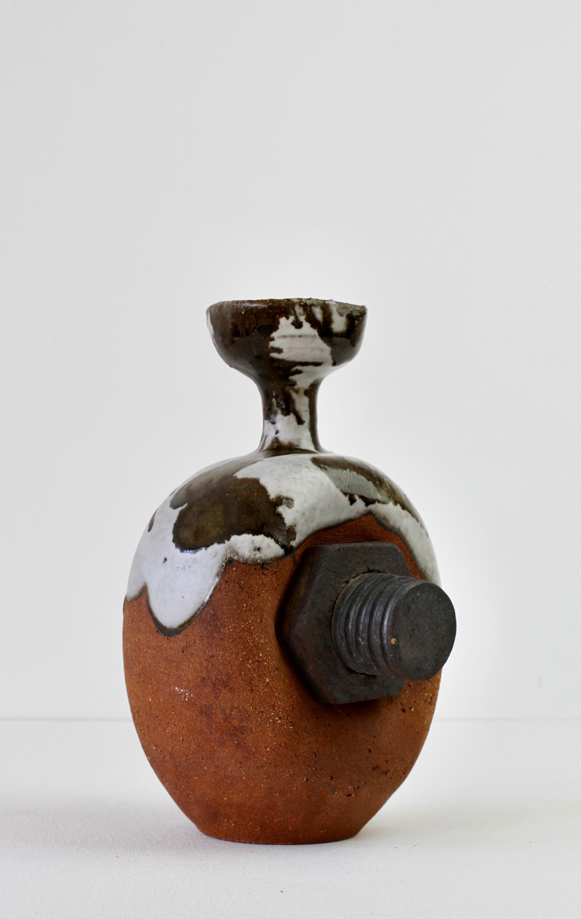 20th Century Whimsical Vintage Drip Glazed 'Bolt' Signed Art Studio Stoneware Pottery Vase
