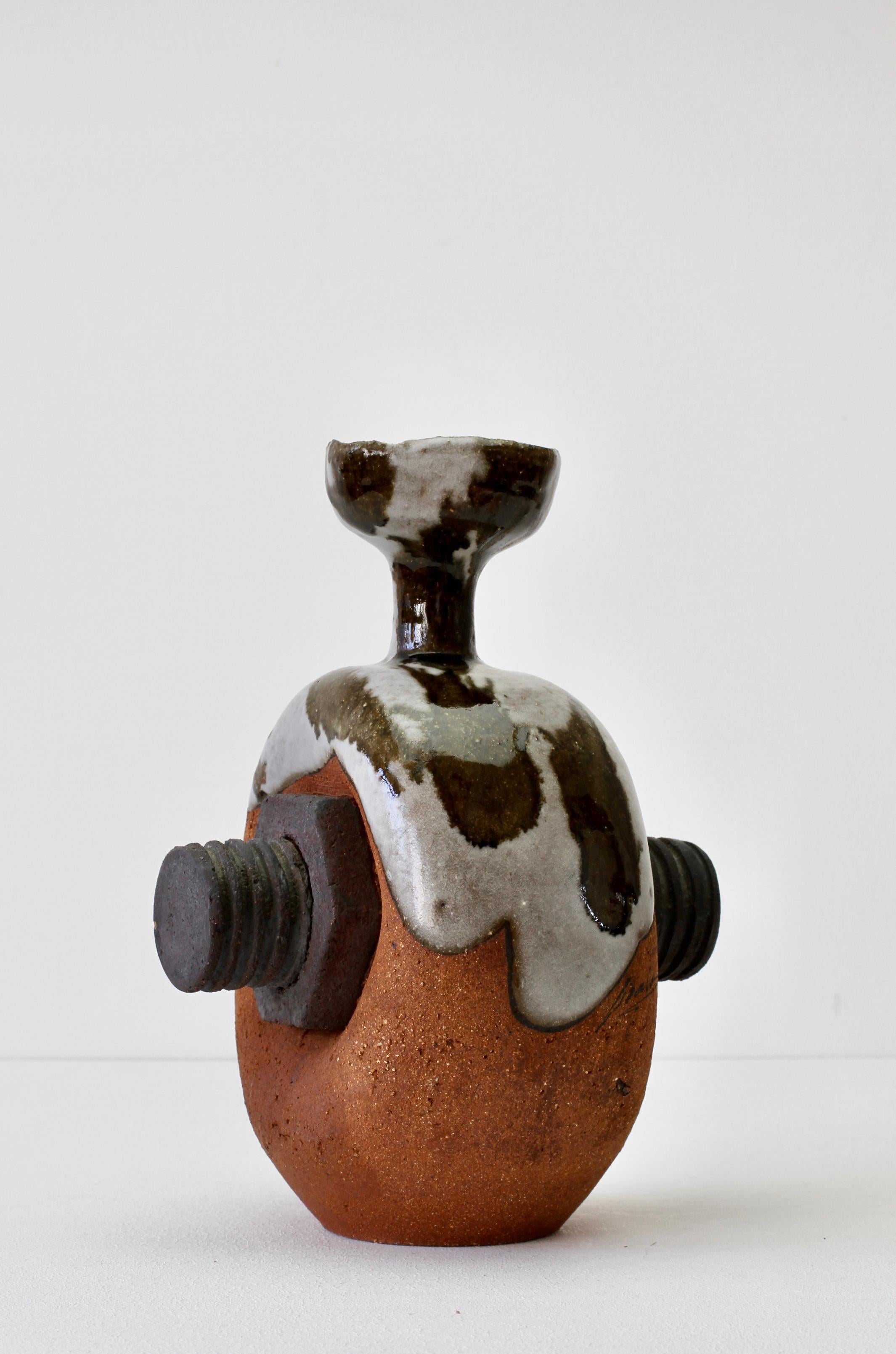 Whimsical Vintage Drip Glazed 'Bolt' Signed Art Studio Stoneware Pottery Vase 1