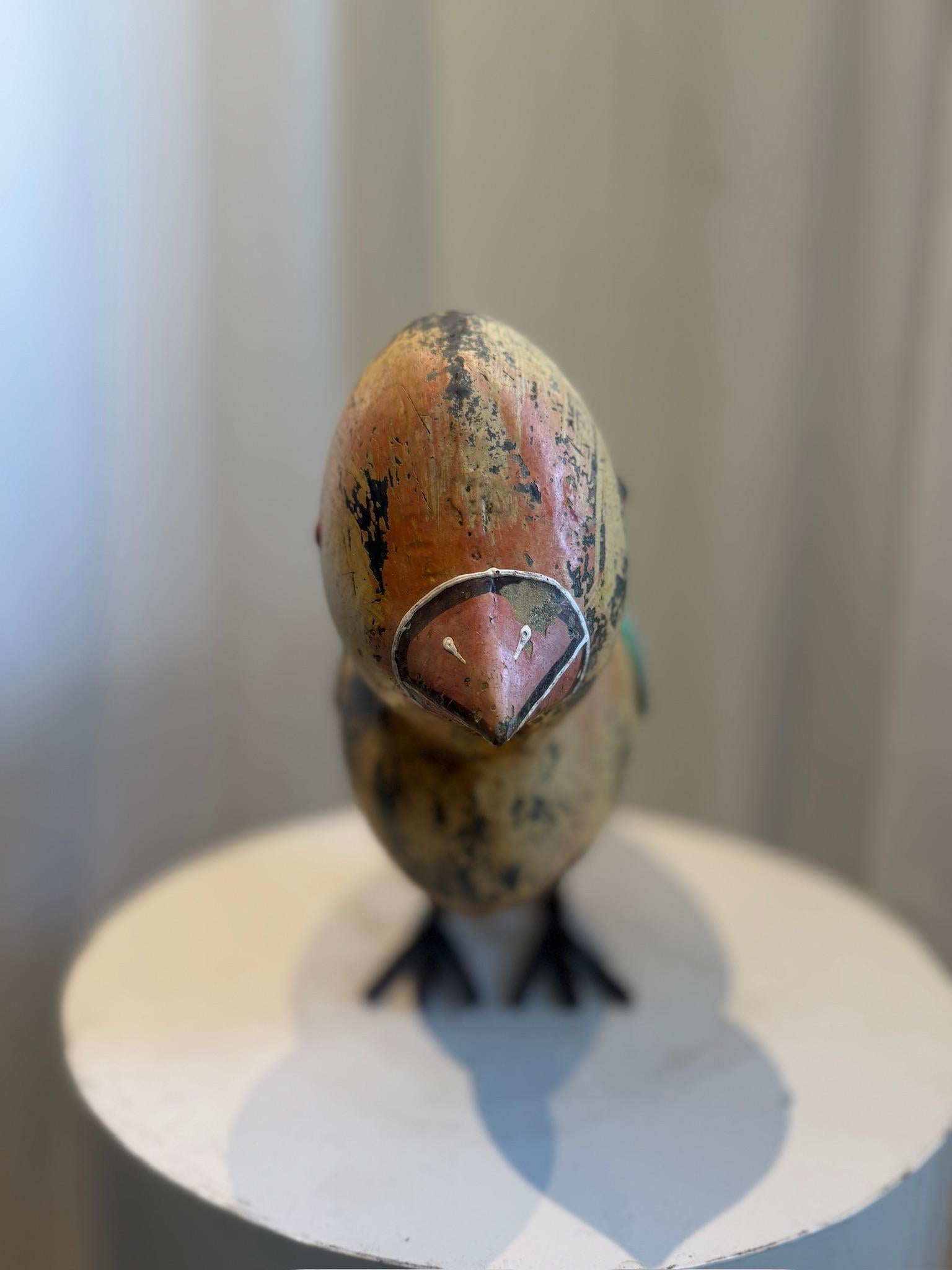 Smaltato Stravagante Can per uccelli in metallo dipinto a mano vintage in vendita