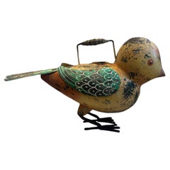 Whimsical Vintage Hand-Painted Metal Bird Watering Can