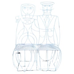 Whimsical Vintage Man & Woman Metal Wire Bench by John Risley
