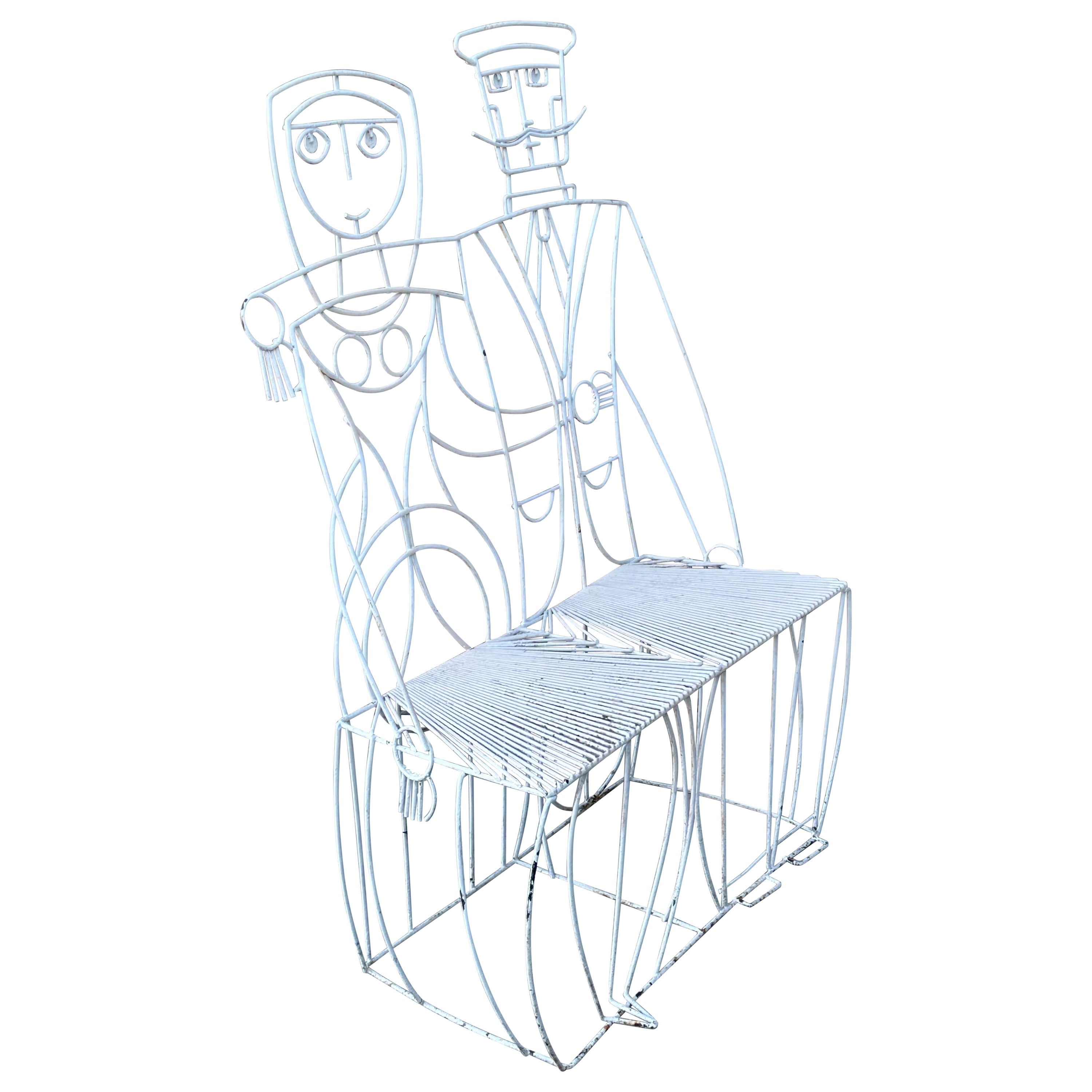 Banc fantaisiste Vintage Man & Woman en fil de métal par John Risley