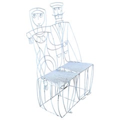 Whimsical Vintage Man & Woman Metal Wire Bench by John Risley