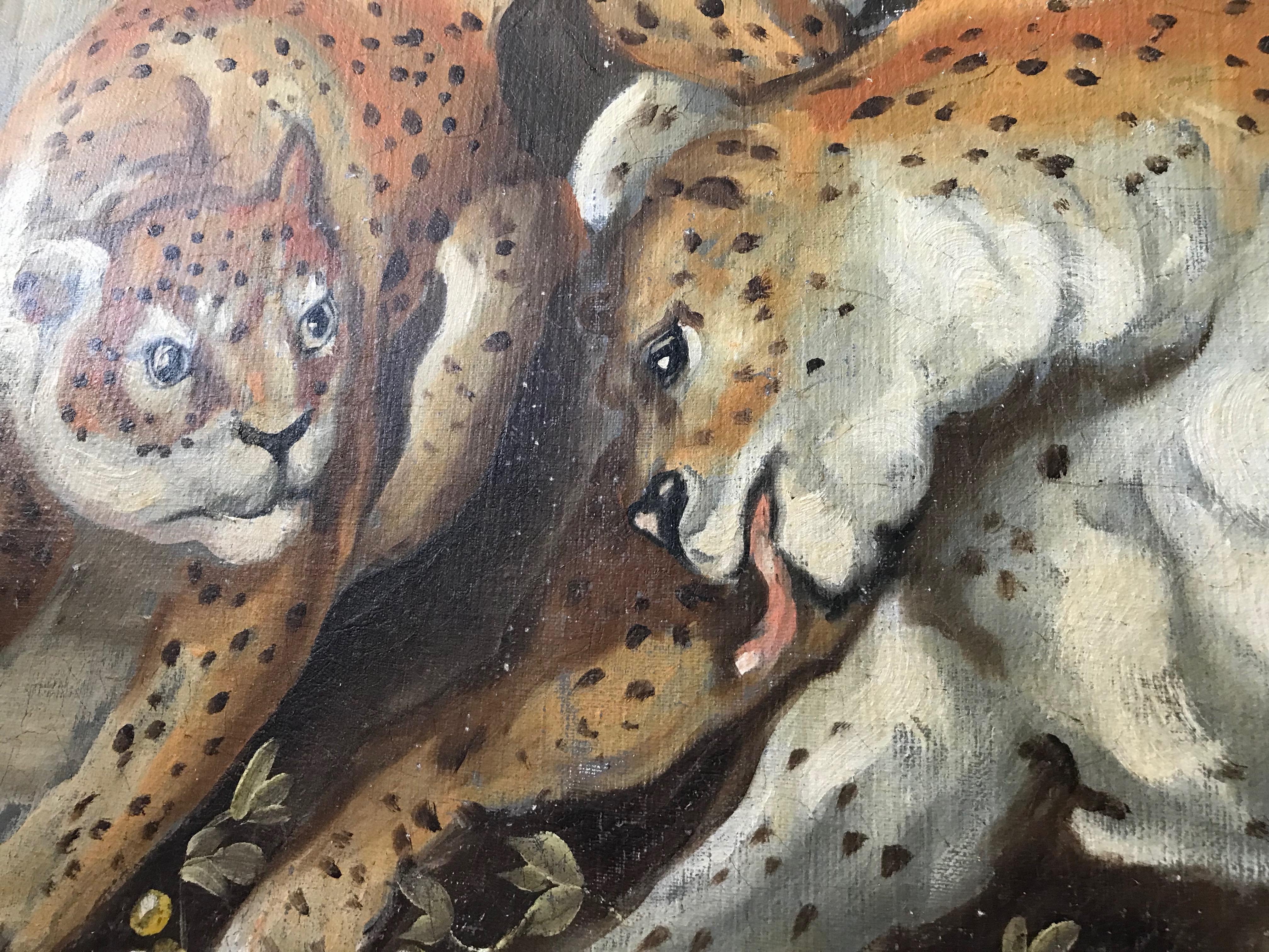 Whimsical Vintage Palm Beach Mural of Twin Leopards 5
