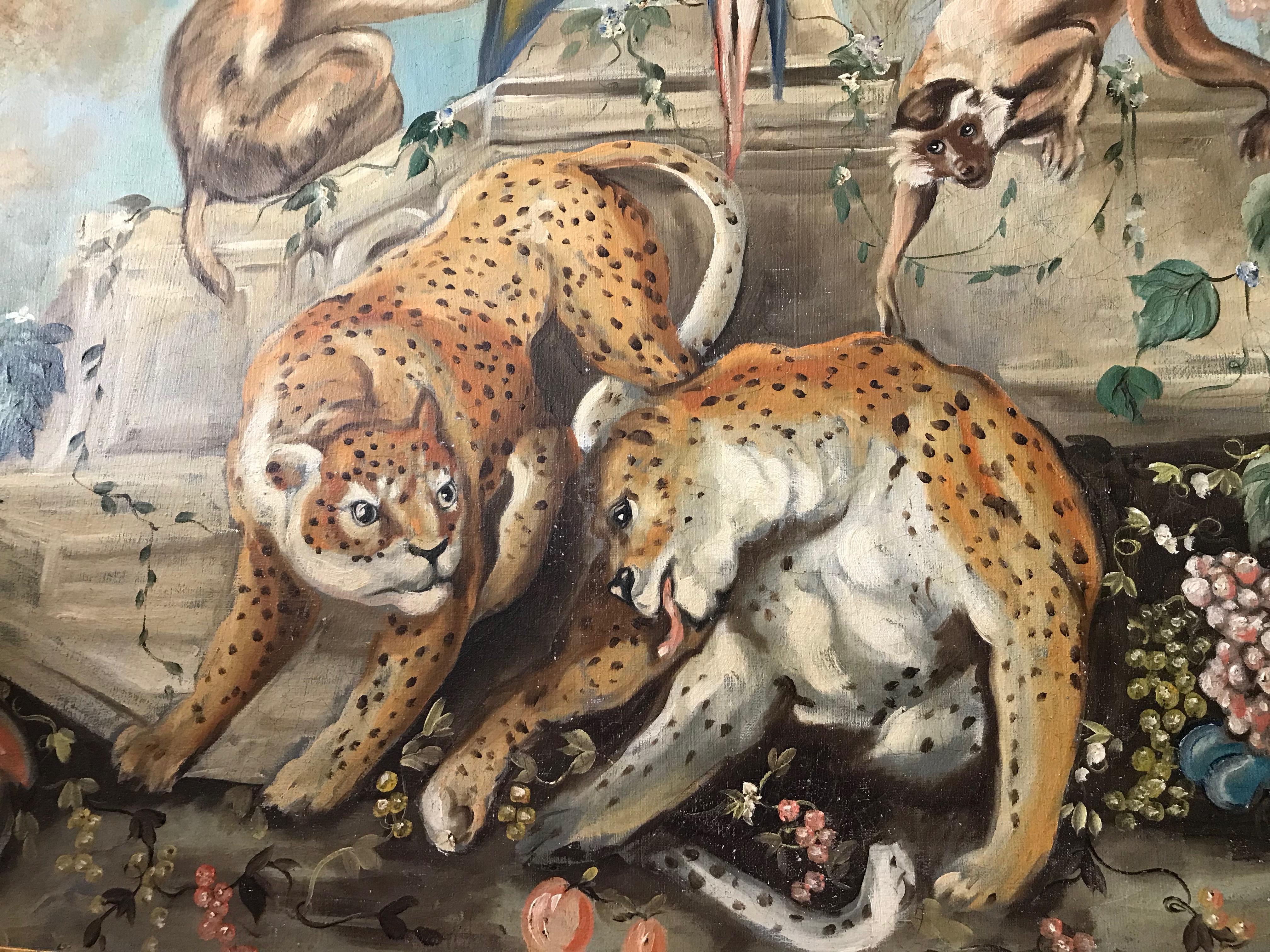 Canvas Whimsical Vintage Palm Beach Mural of Twin Leopards