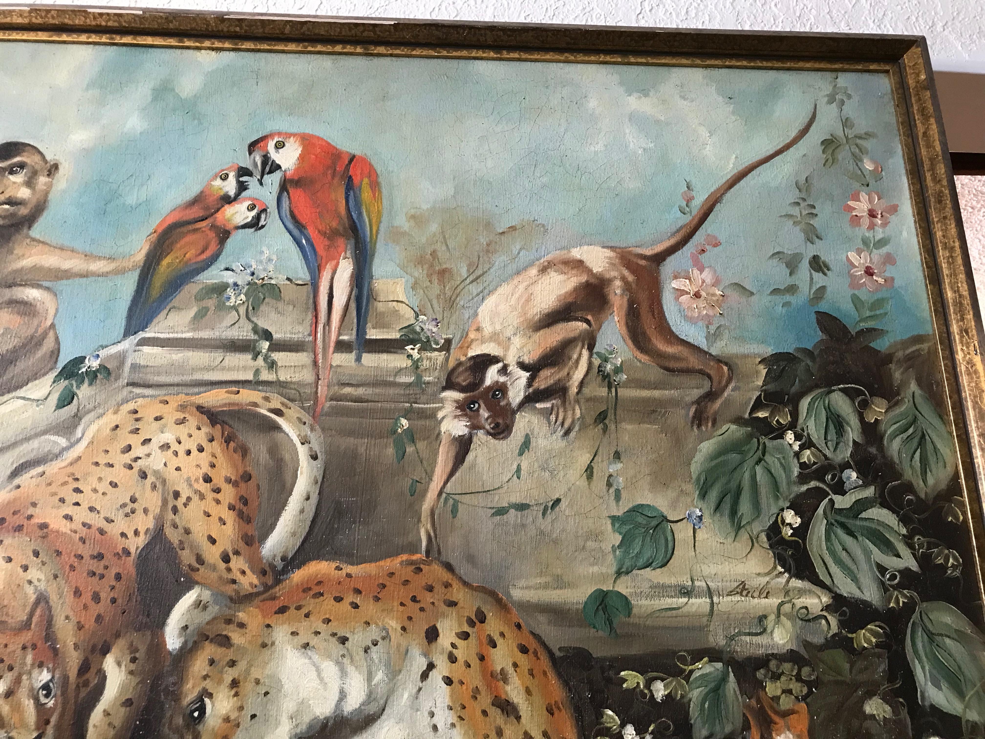 Whimsical Vintage Palm Beach Mural of Twin Leopards 1