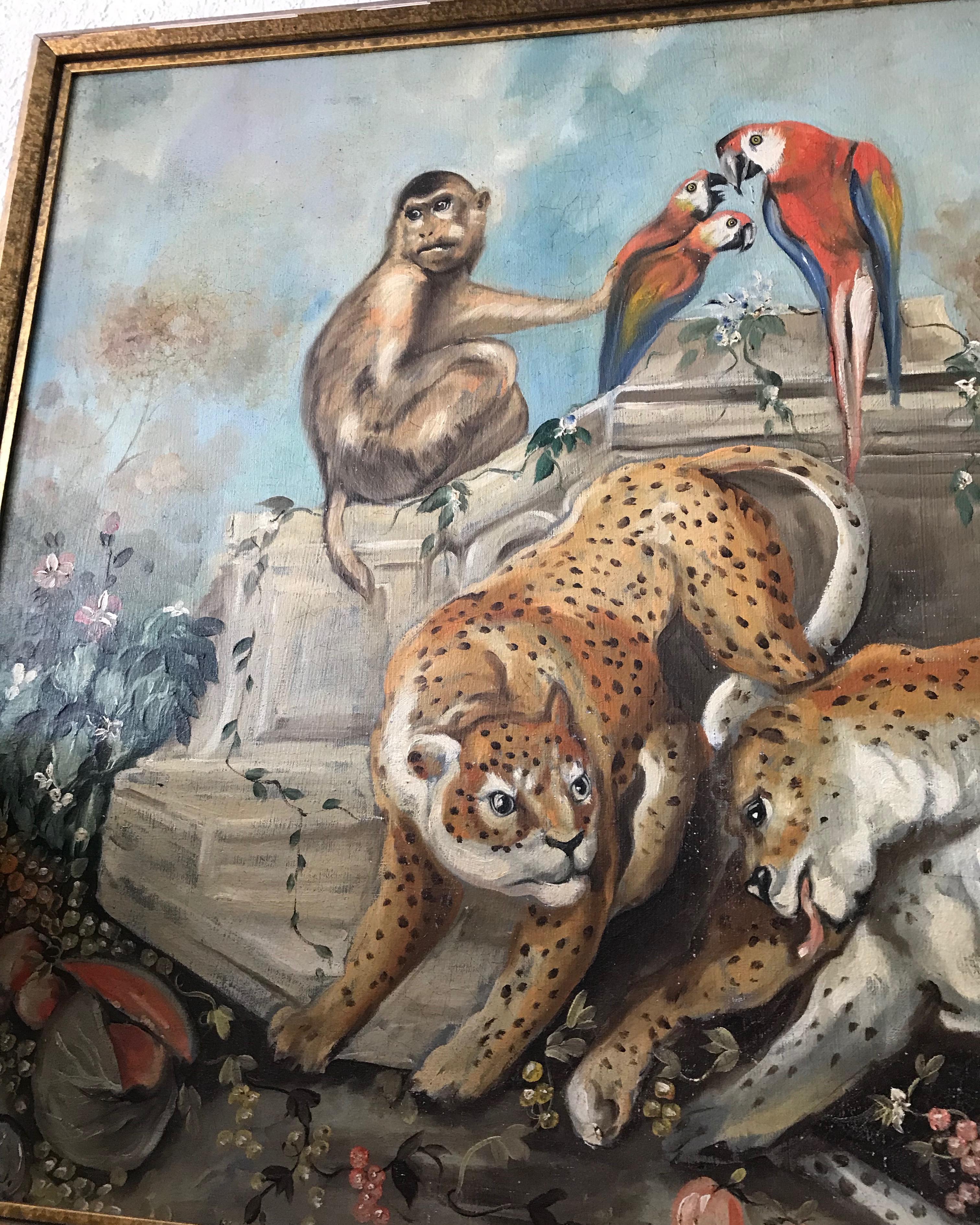 Whimsical Vintage Palm Beach Mural of Twin Leopards 2