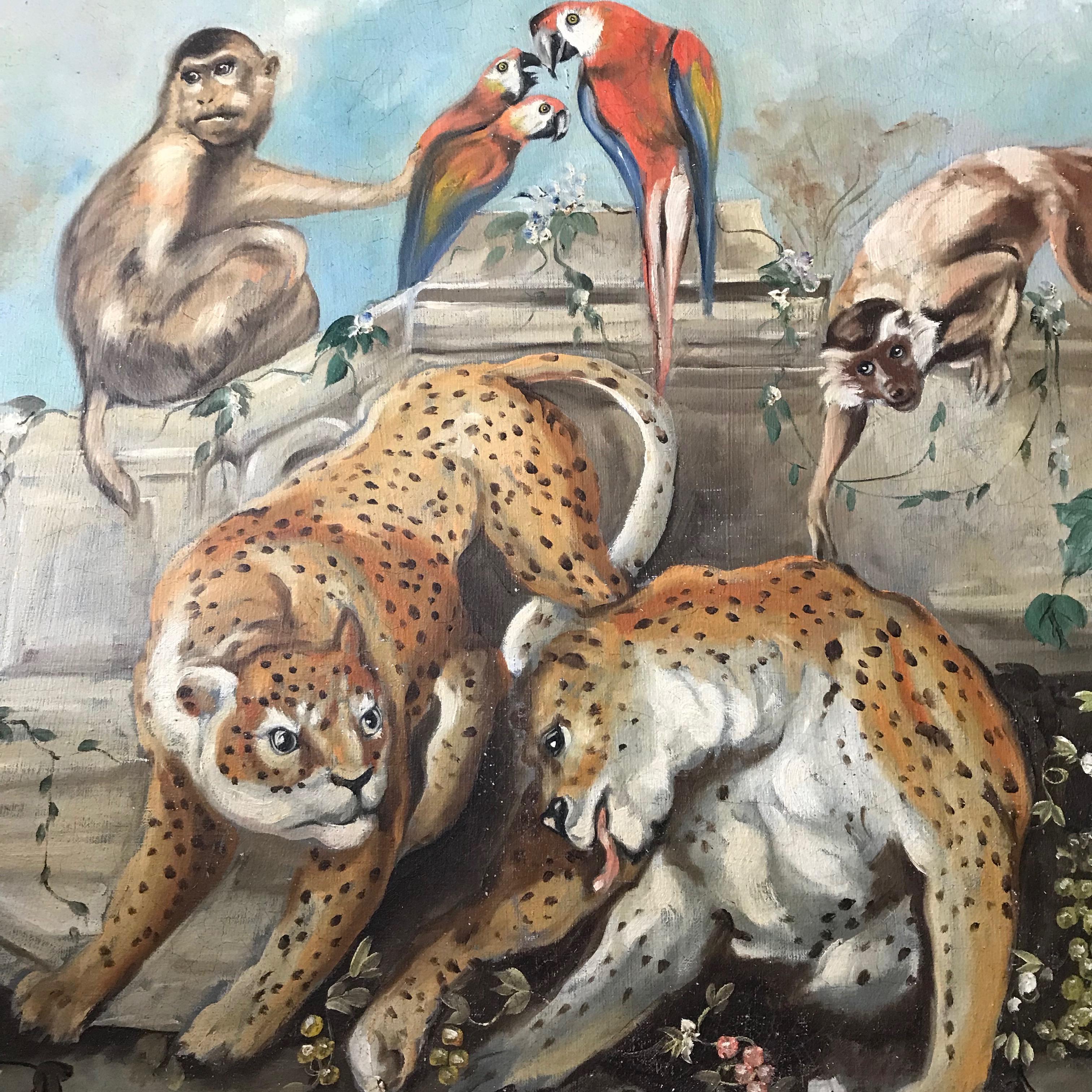 Whimsical Vintage Palm Beach Mural of Twin Leopards 4