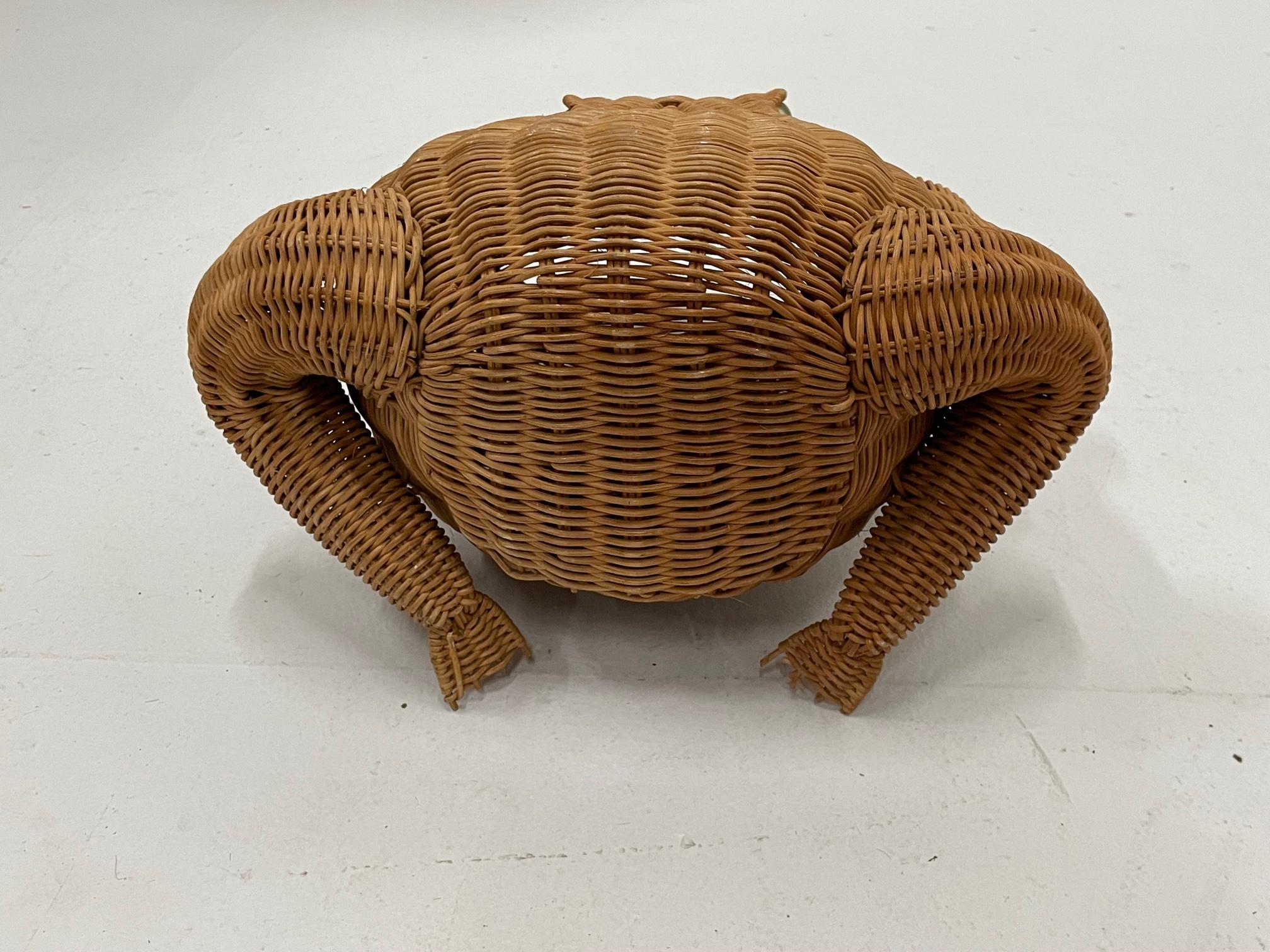Late 20th Century Whimsical Vintage Wicker Frog Magazine Holder For Sale