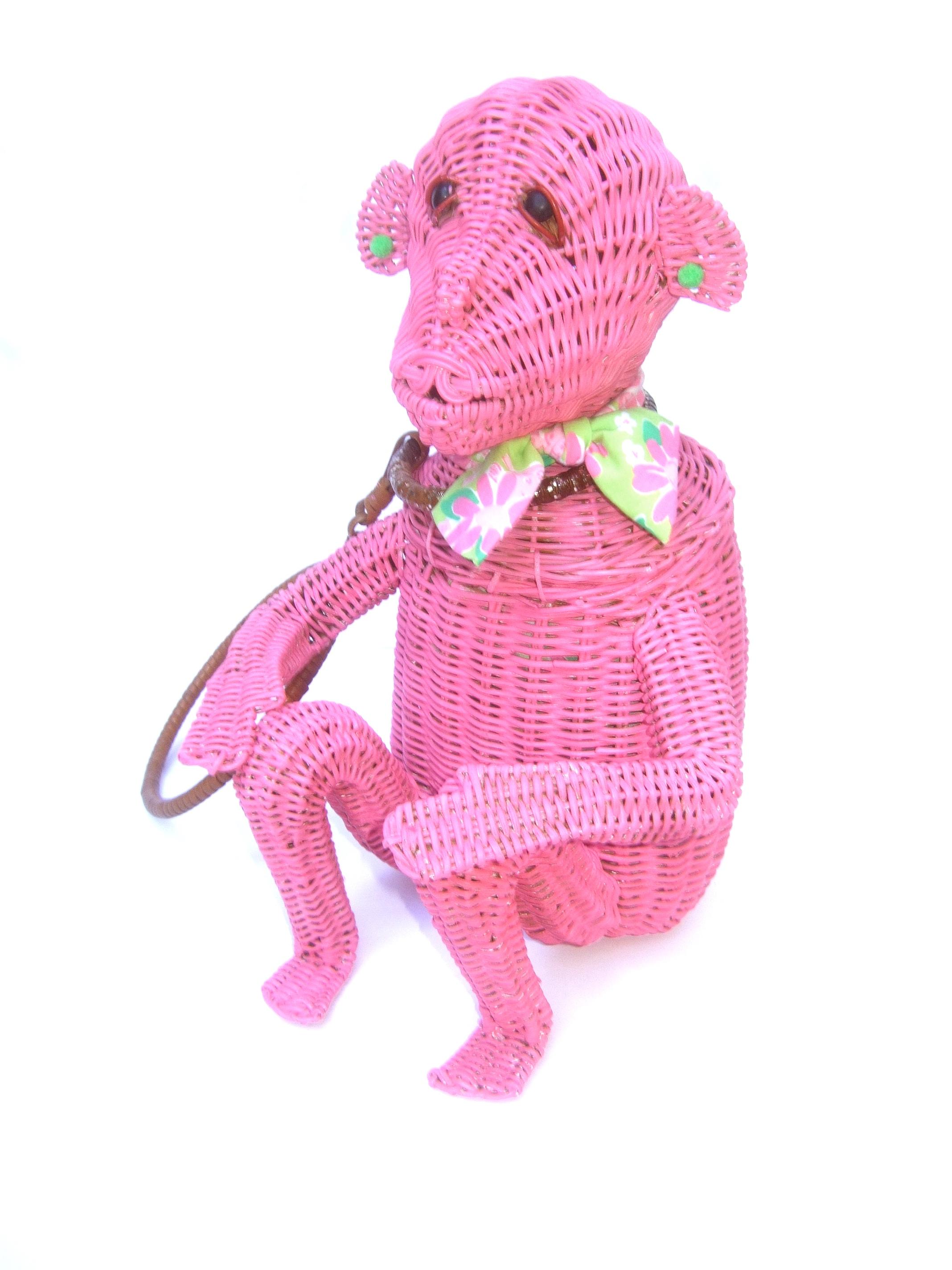 Whimsical Vintage Wicker Monkey Handbag With Lilly Pulitzer Fabric c 1950's  3