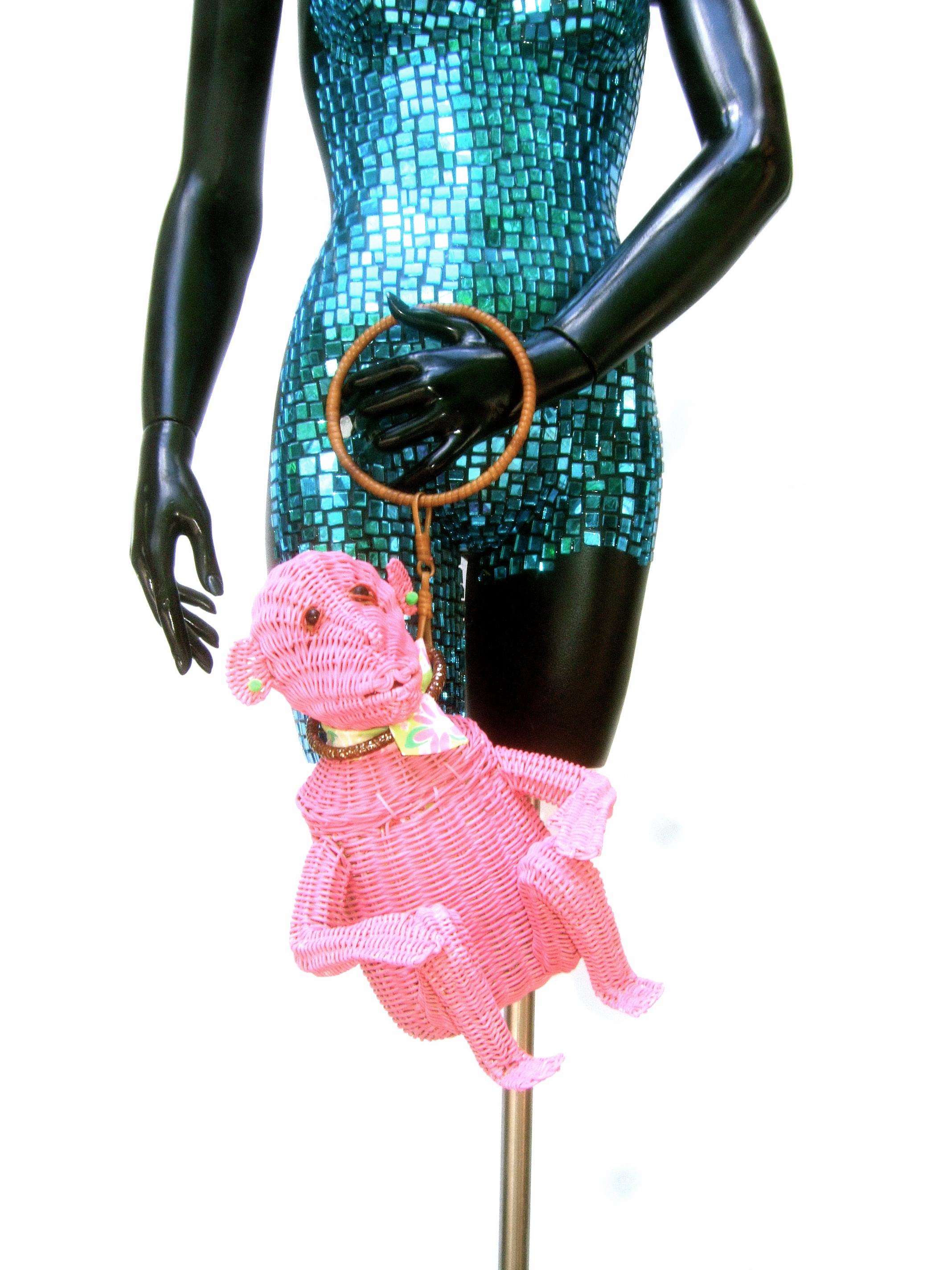 Whimsical Vintage Wicker Monkey Handbag With Lilly Pulitzer Fabric c 1950's  7
