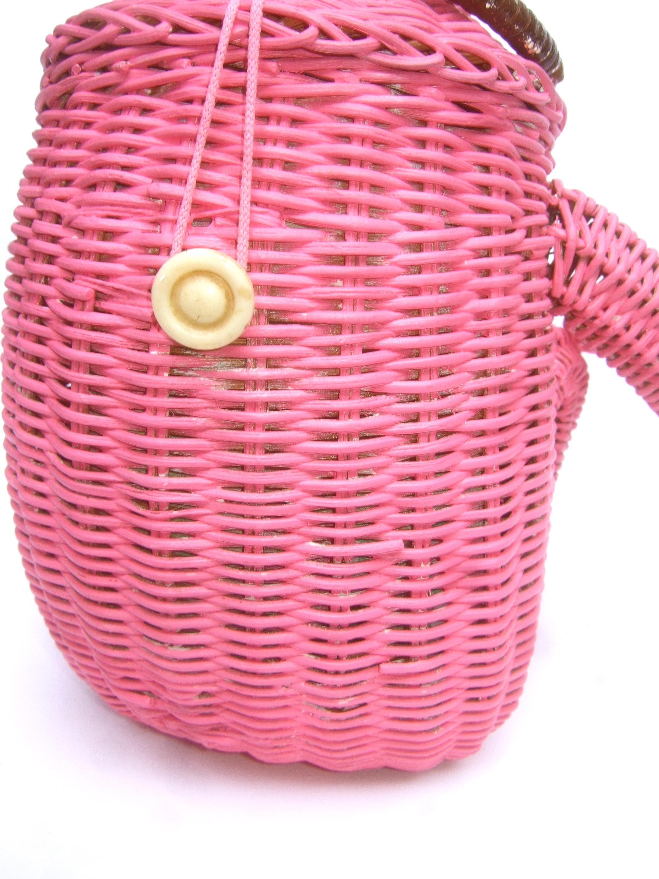 Whimsical Vintage Wicker Monkey Handbag With Lilly Pulitzer Fabric c 1950's 10