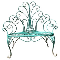 Whimsical Vintage Wrought Iron Peacock Garden Bench – Ornate Scrollwork