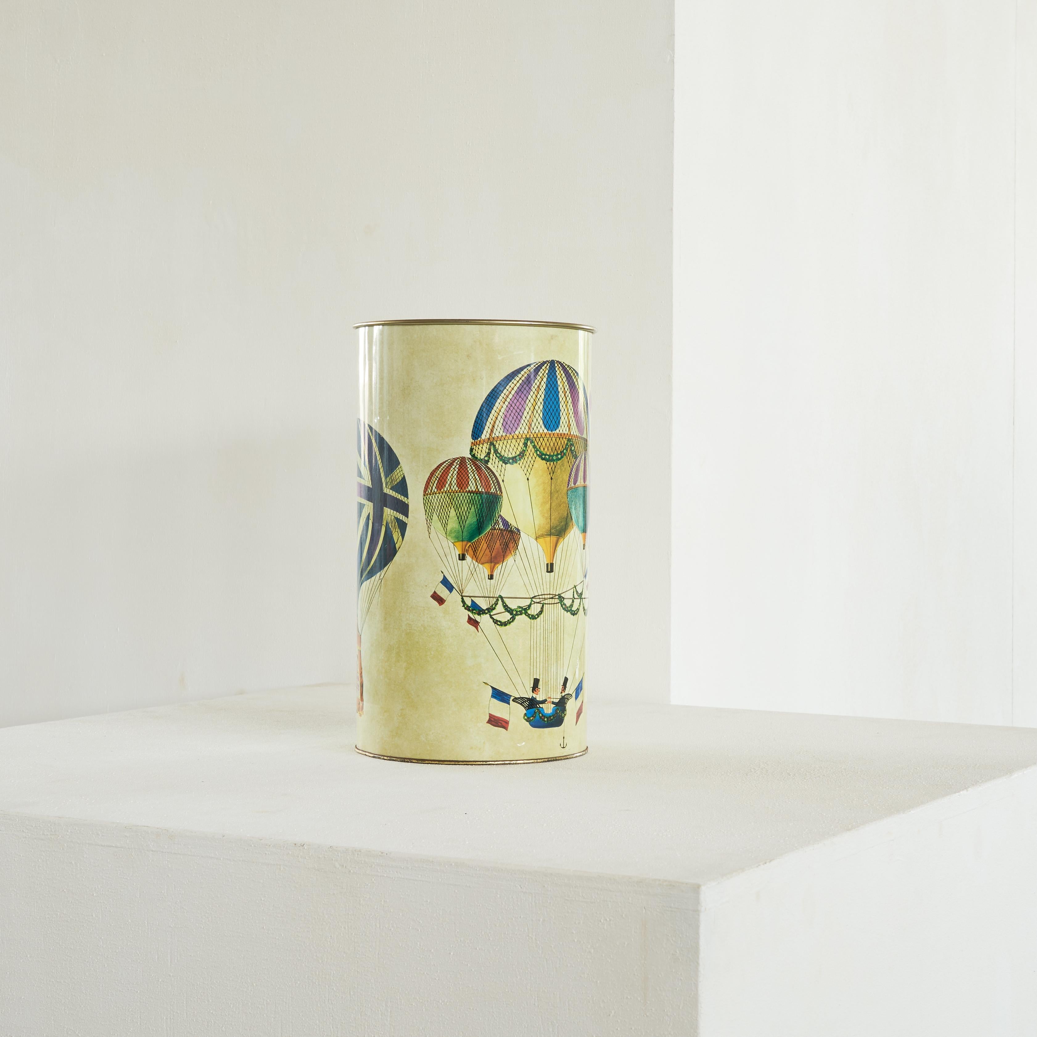 Whimsical Waste Paper Basket in the Style of Piero Fornasetti, 1960s.

This is a wonderful and large waste paper basket or decorative basket in the style of the famous Italian designer and artist Piero Fornasetti. It resembles his works with hot