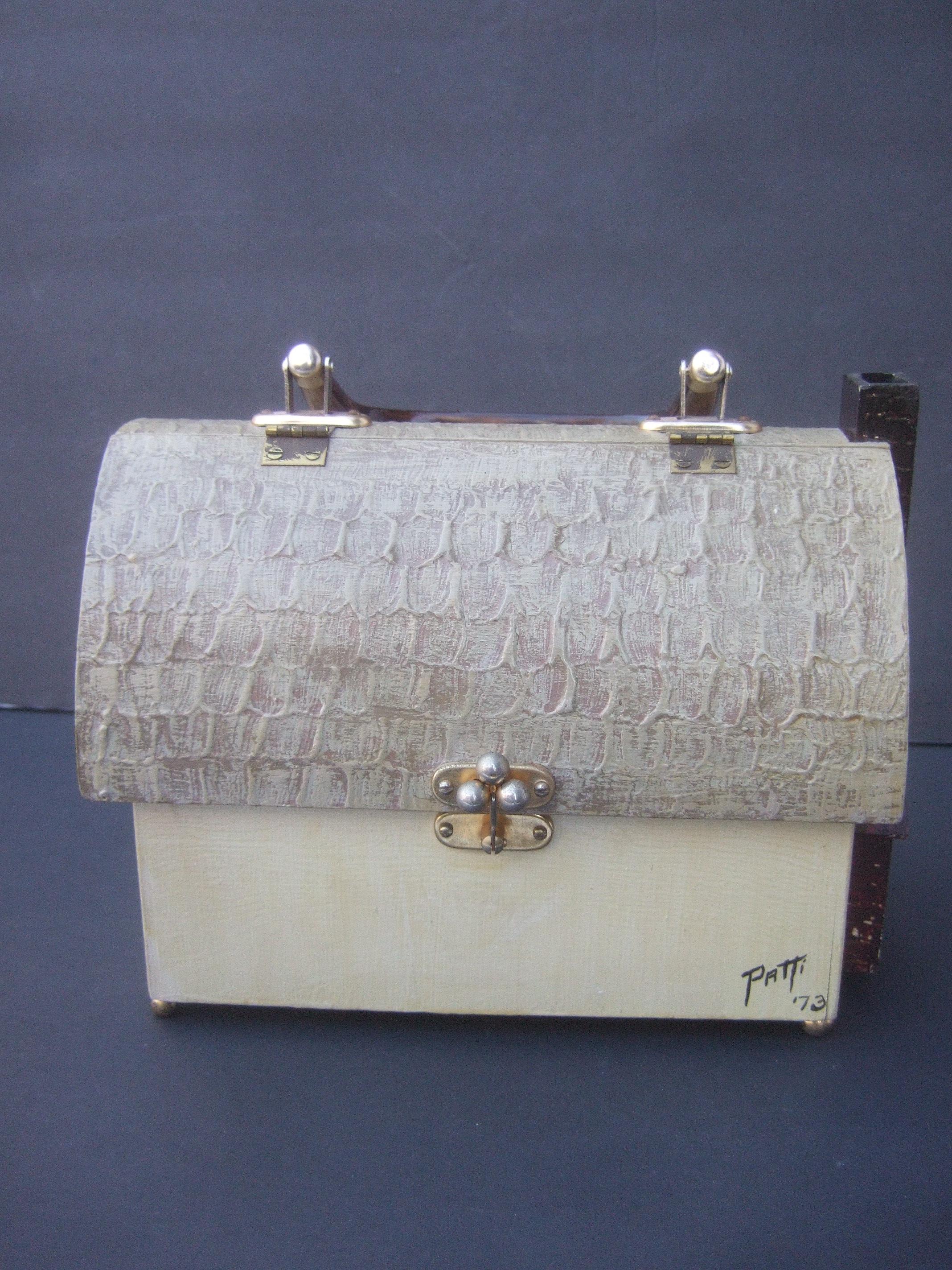 Whimsical Wood Enamel Handmade Artisan House Design Handbag c 1970s 3