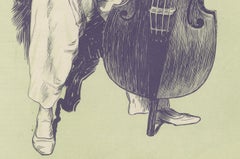 Whimsical Woodcut of Pierrot Tuning a Double Bass – Erich Elze, 1900