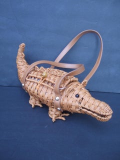 Whimsical Woven Vinyl Wicker Figural Alligator Handbag 21st c