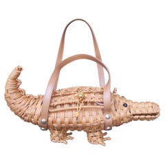 Whimsical Woven Vinyl Wicker Figural Alligator Handbag 21st c