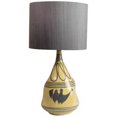 Whimsical Yellow and Grey Italian Ceramic Table Lamp by Ernestine of Salerno