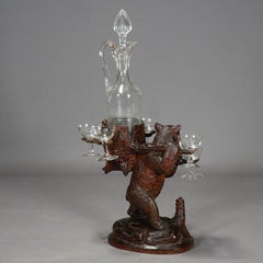 Whimsy Wooden Carved Bear Decanter Stand Swiss Brienz, 1900