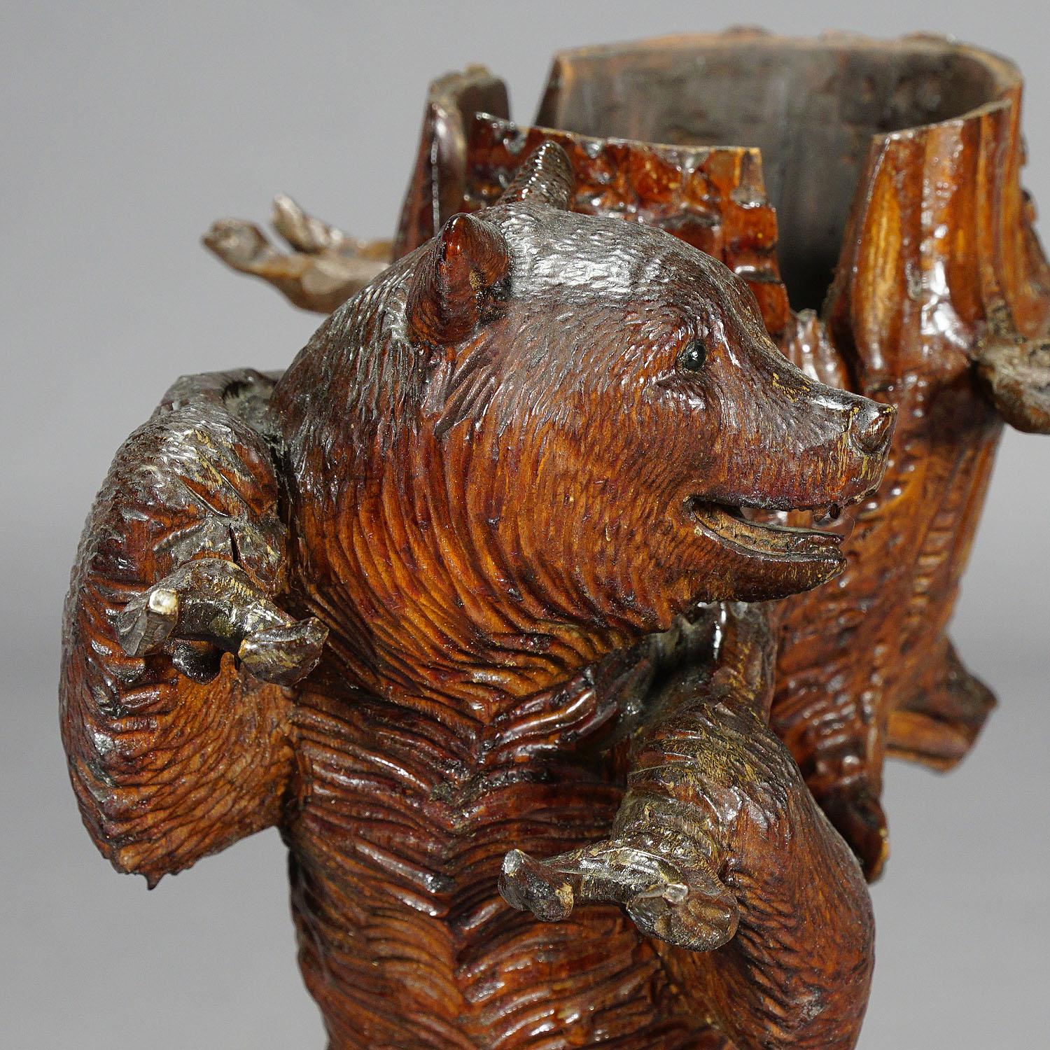 Whimsy Wooden Carved Bear Decanter Stand Swiss Brienz, 1900 1