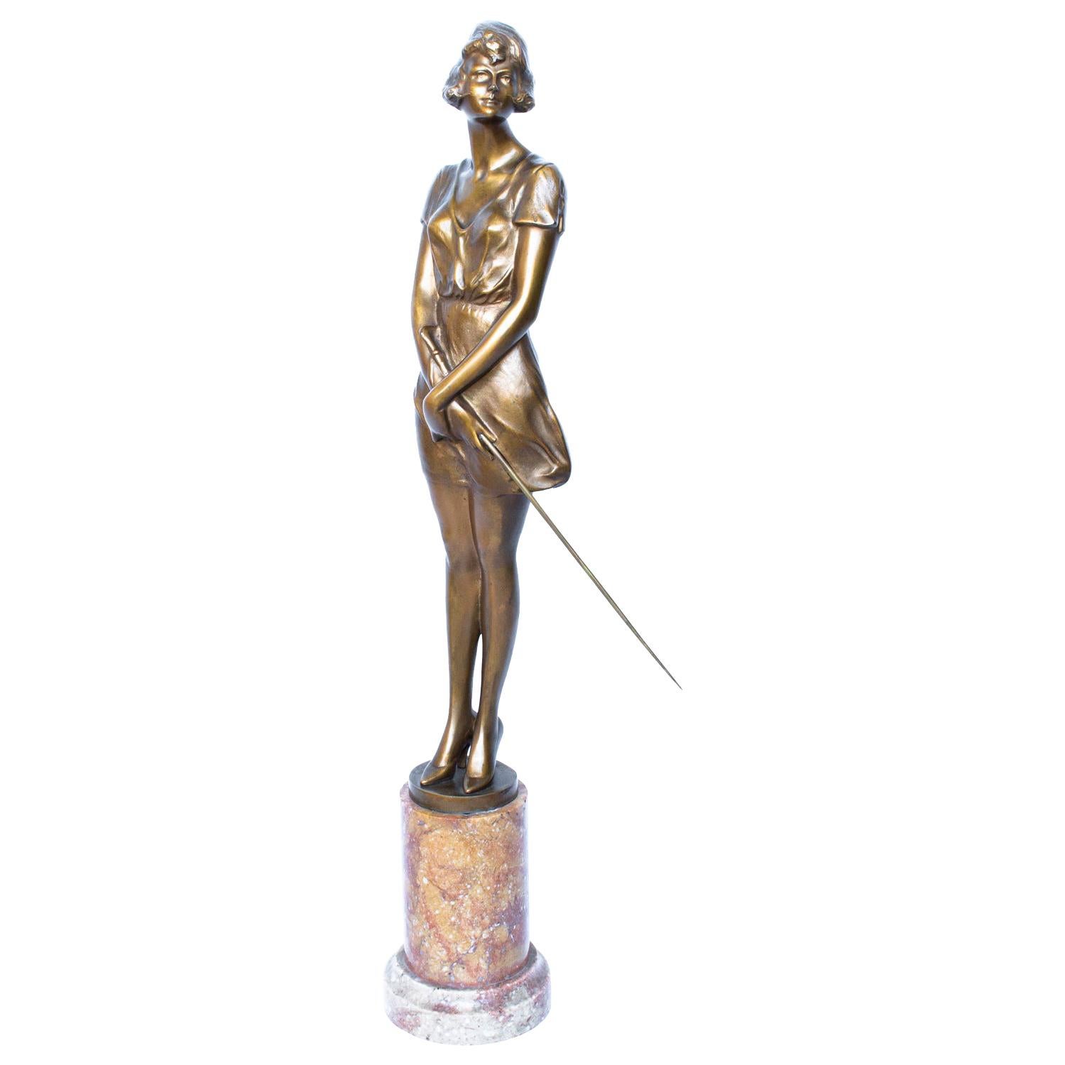 "Whip Girl" by Bruno Zach, an Art Deco, Gilt Bronze Sculpture, Signed "Zach"