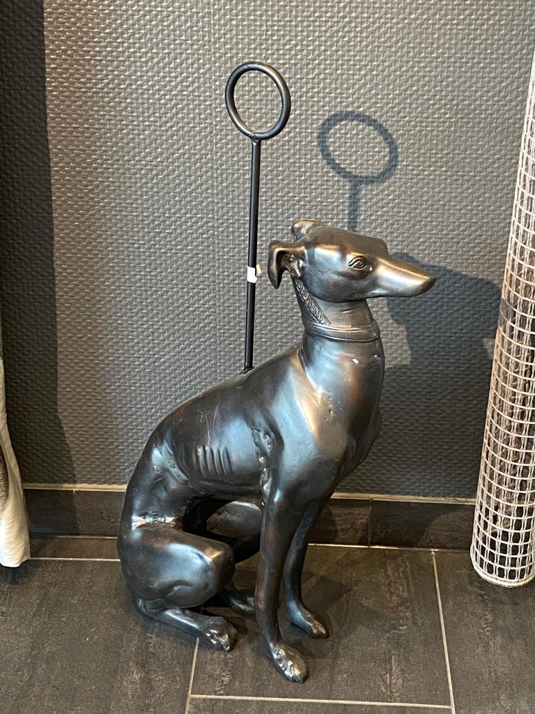 Whippet Greyhound Dog Bronze Door Stop, Art Deco Style Vintage German
