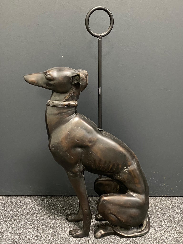 Whippet Greyhound Dog Bronze Door Stop, Art Deco Style Vintage German