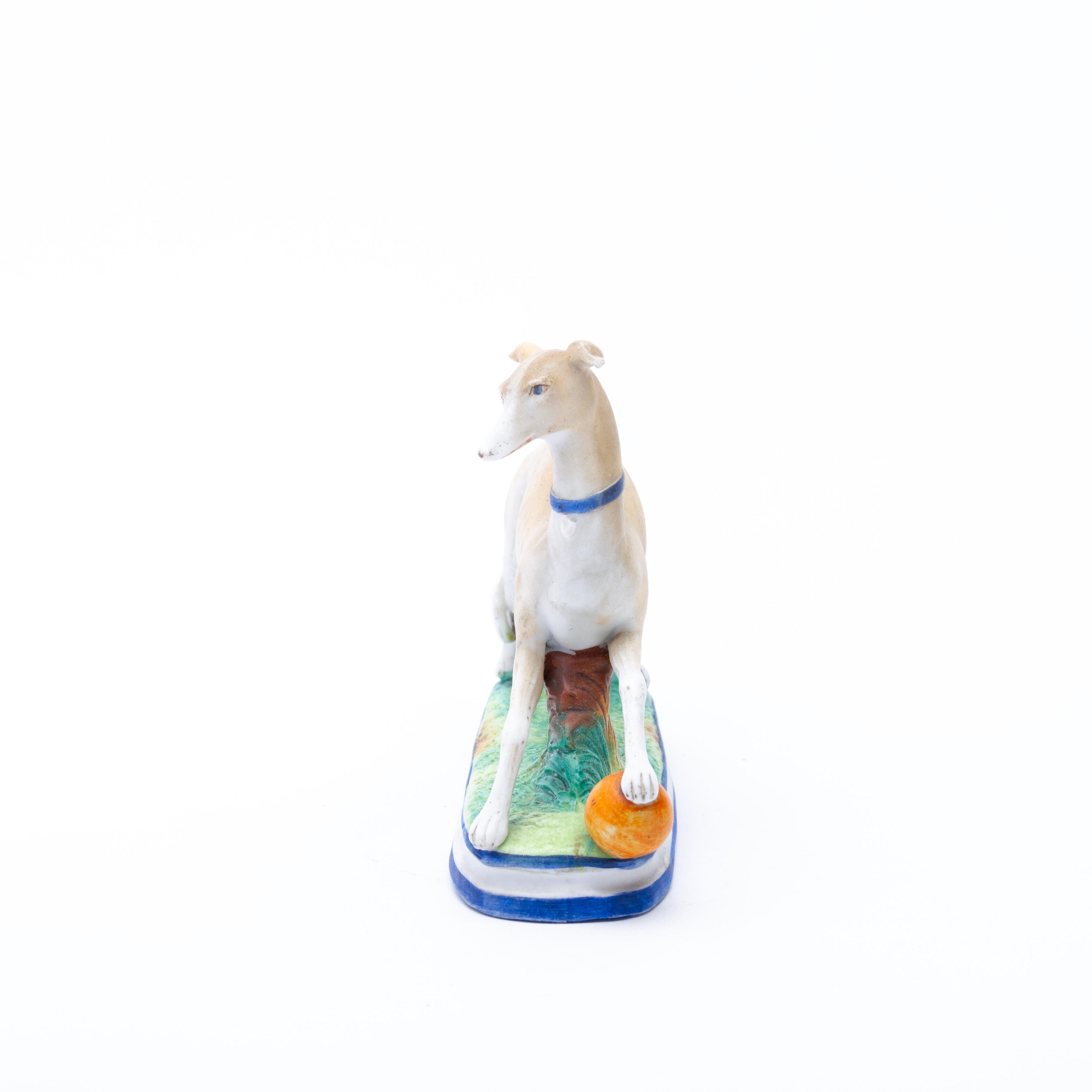 Whippet Italian Greyhound Polychrome Victorian Bisque Dog 19th Century In Good Condition In Nottingham, GB