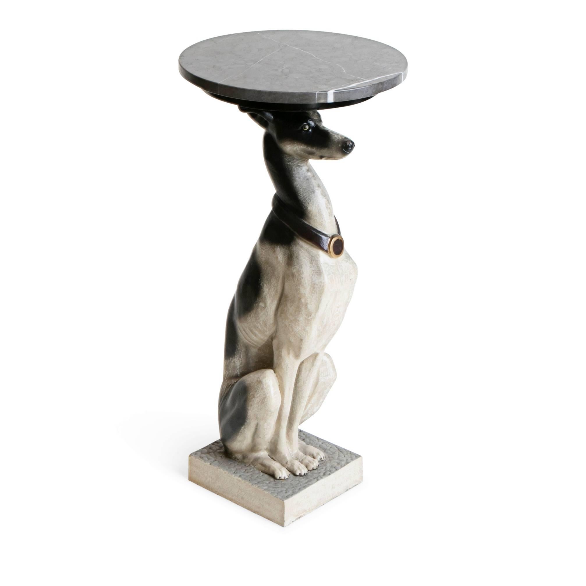 Whippet Sculpture Pedestals with Pietra Grigio Gray Limestone Tops In Excellent Condition In Los Angeles, CA