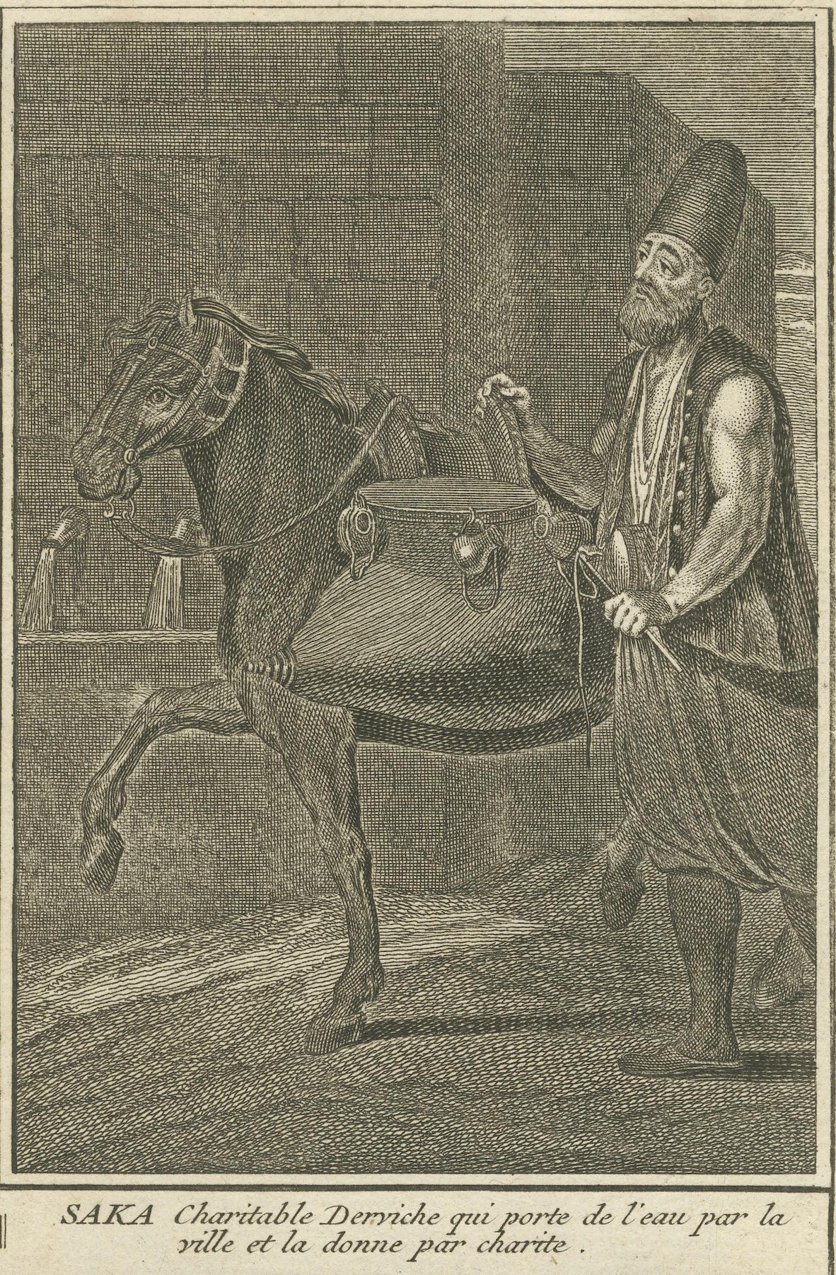 Gravé Derviche tourneur, derviche indien et dévotion turque - Gravure, 1723 en vente