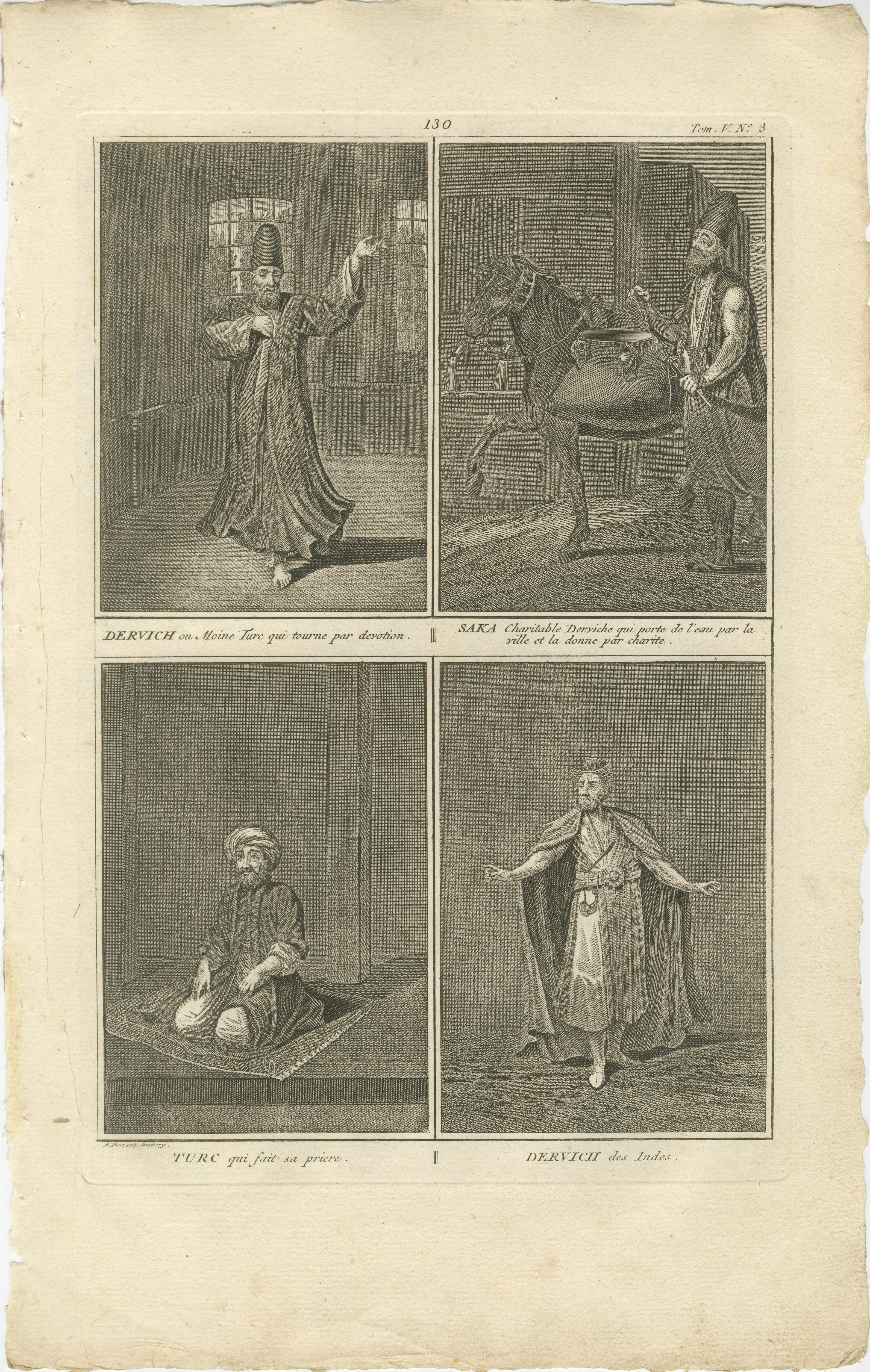 Derviche tourneur, derviche indien et dévotion turque - Gravure, 1723 en vente 2