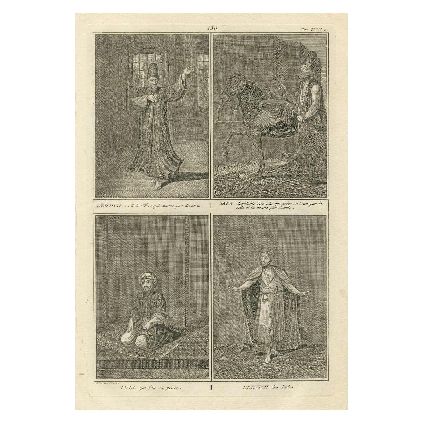 Derviche tourneur, derviche indien et dévotion turque - Gravure, 1723