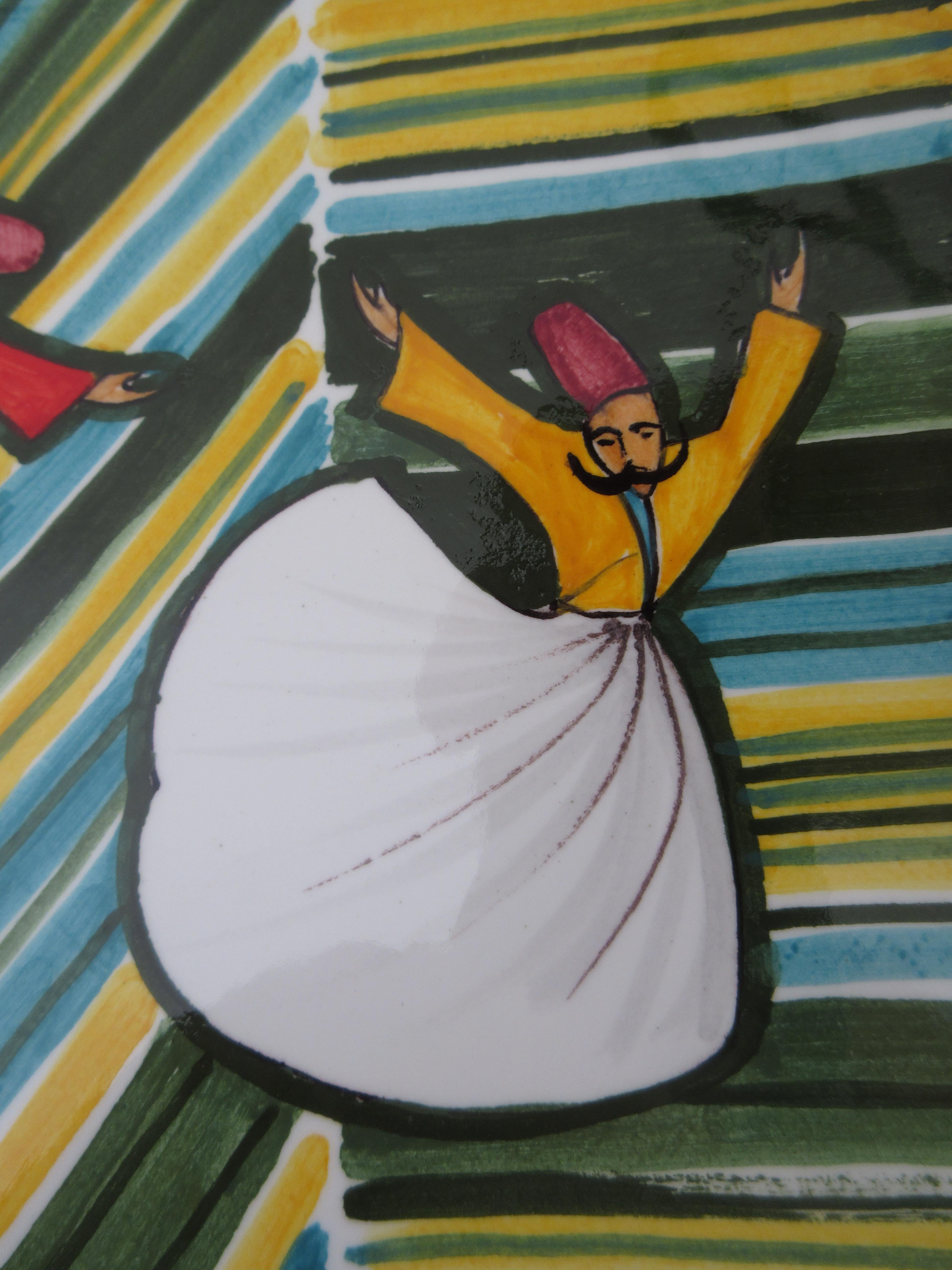 Whirling Dervishes Hand Painted Decorative Plate Made in Italy In New Condition For Sale In ROCCAVIVARA CB, IT