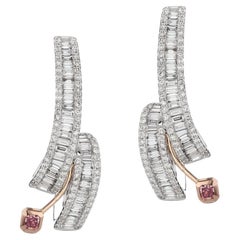 Whirlwind Pink Diamond and White Baguette Diamond Earrings