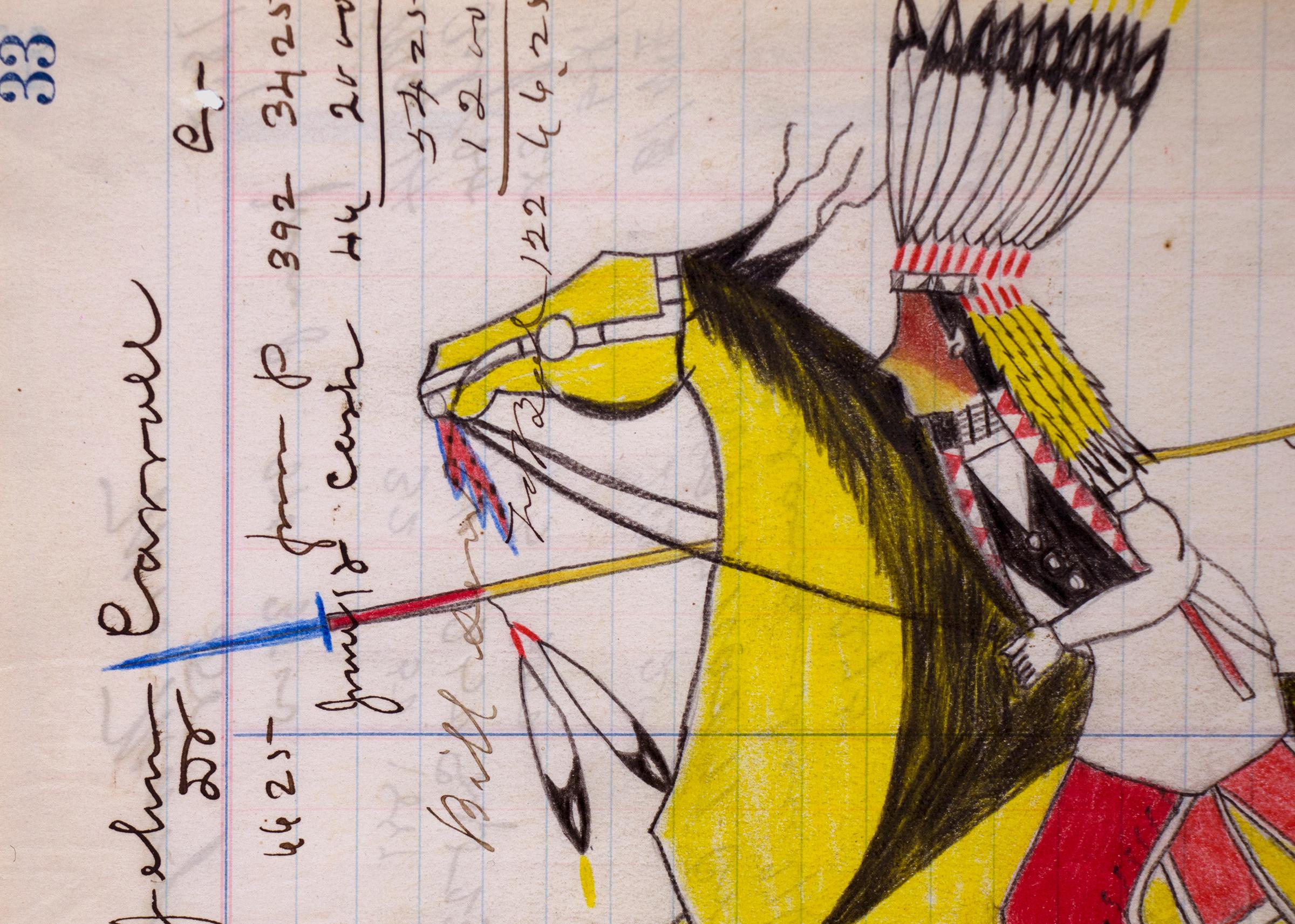 Native American Whirlwind, Traditional Ledger Drawing of a Cheyenne Soldier by James Black