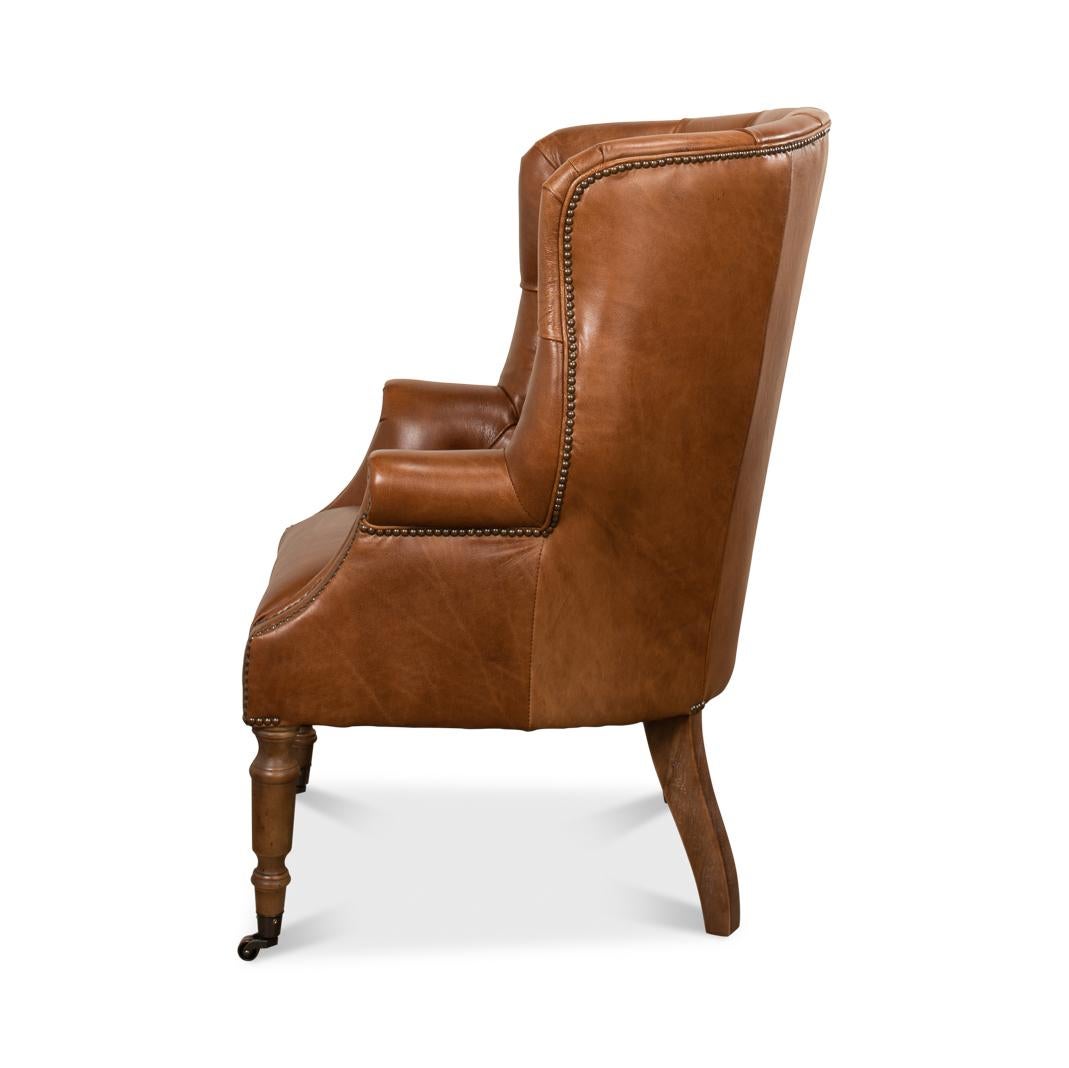 Asian Whiskey Brown Georgian Barrel Back Wingchair For Sale