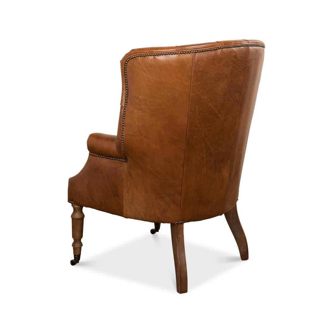 Contemporary Whiskey Brown Georgian Barrel Back Wingchair For Sale