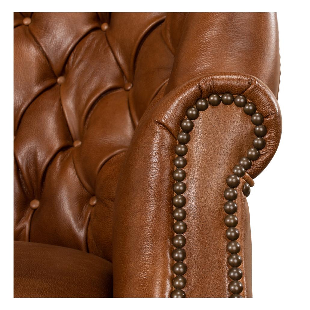 Leather Whiskey Brown Georgian Barrel Back Wingchair For Sale