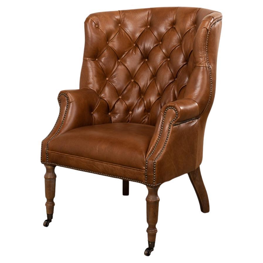 Whiskey Brown Georgian Barrel Back Wingchair For Sale