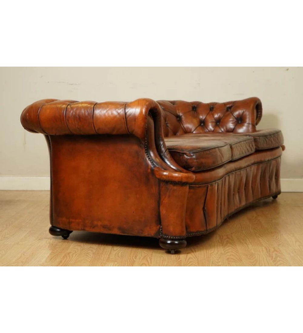 Whiskey Brown Hand Dyed Leather Serpentine Club Chesterfield Sofa 4
