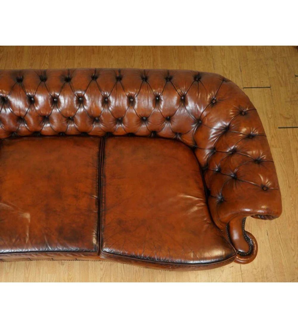 Whiskey Brown Hand Dyed Leather Serpentine Club Chesterfield Sofa 1