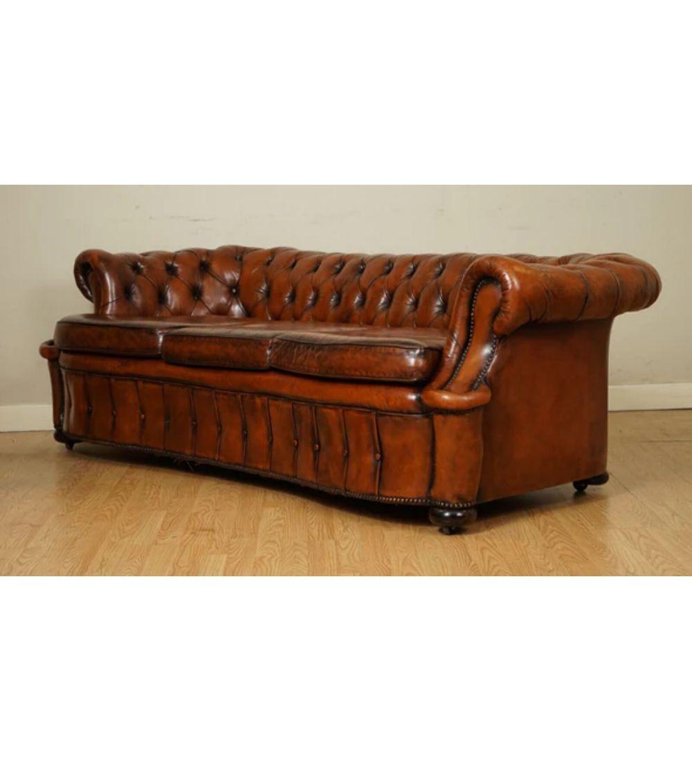 Whiskey Brown Hand Dyed Leather Serpentine Club Chesterfield Sofa 2