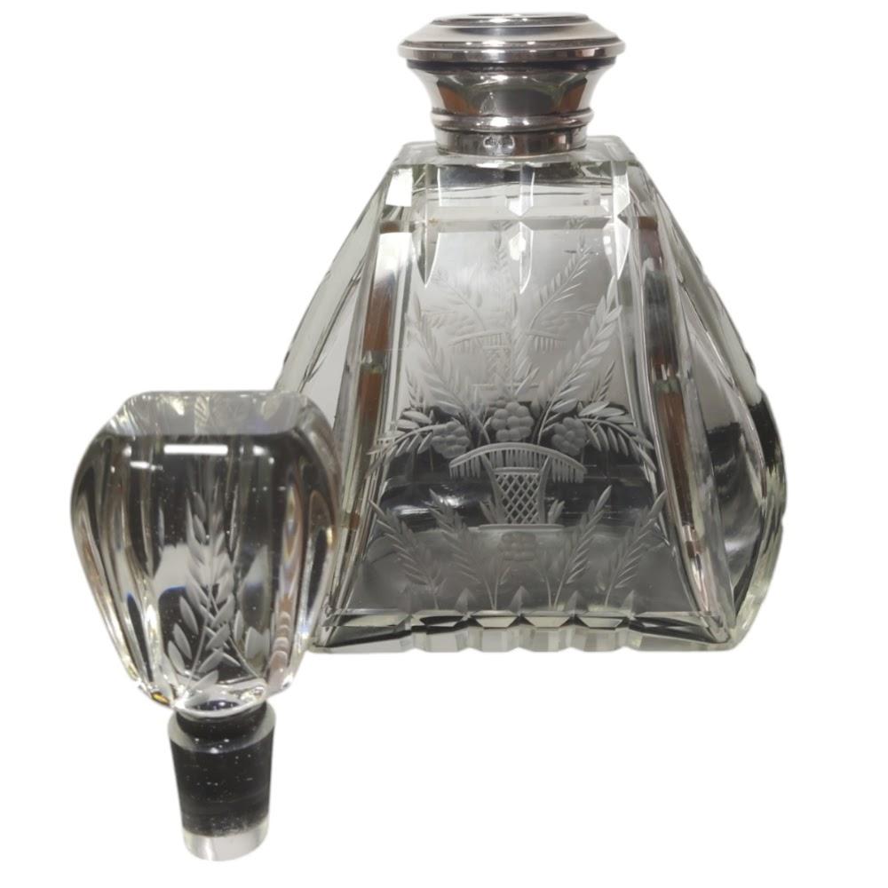 Decantador de whisky de cristal y plata siglo XX en venta