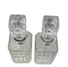 Whiskey decanters with silver collar by Wolfers Frères for Val Saint Lambert