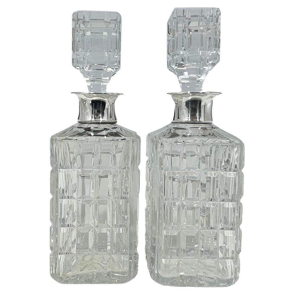 Decantadores de whisky con cuello de plata de Wolfers Frères para Val Saint Lambert