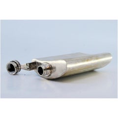 Whiskey flask in guilloche silver with monogram coat of arms and screw cap